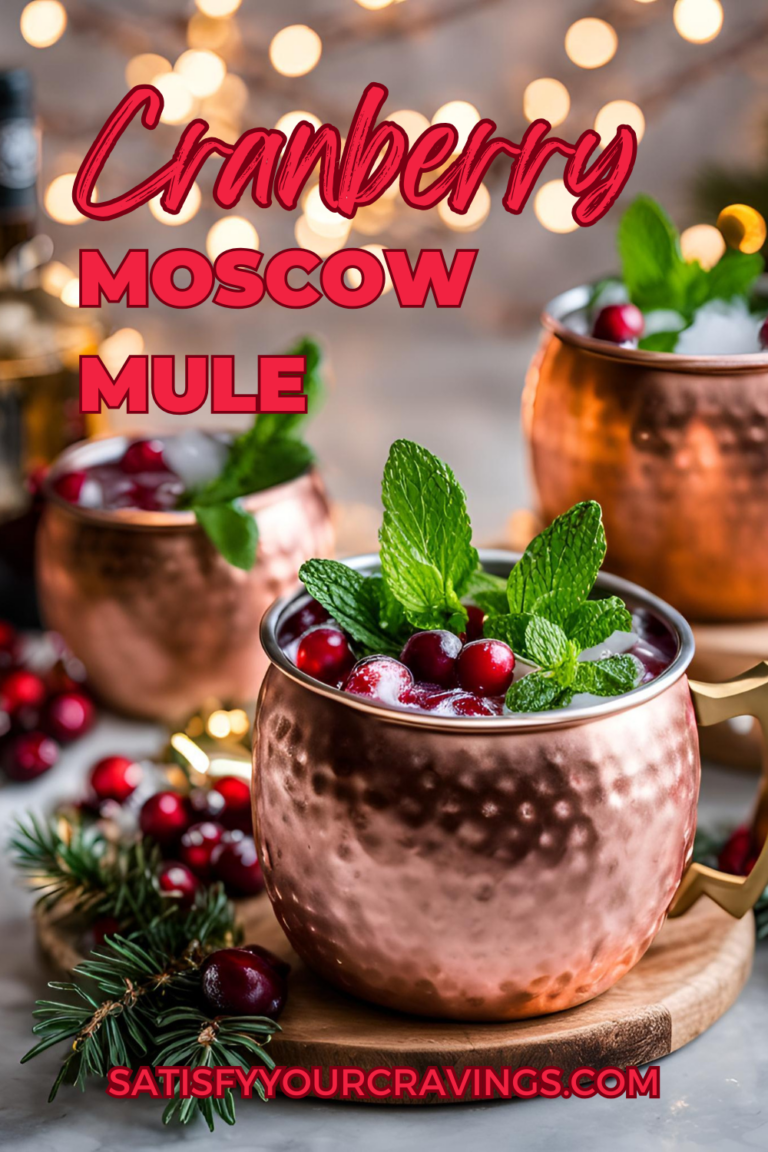 Close-Up of a Holiday Cranberry Moscow Mule in a Copper Mug with Garnishes