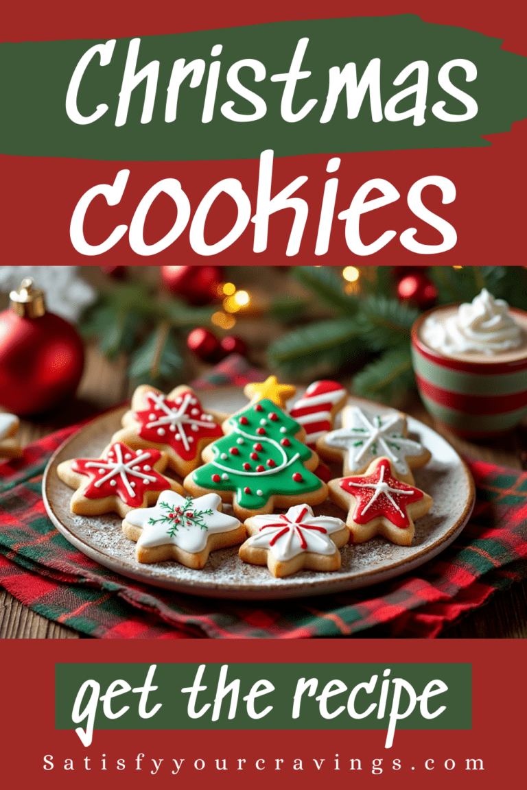 A Pinterest-friendly image promoting the Christmas cookie recipe with festive cookies and a cozy setting.