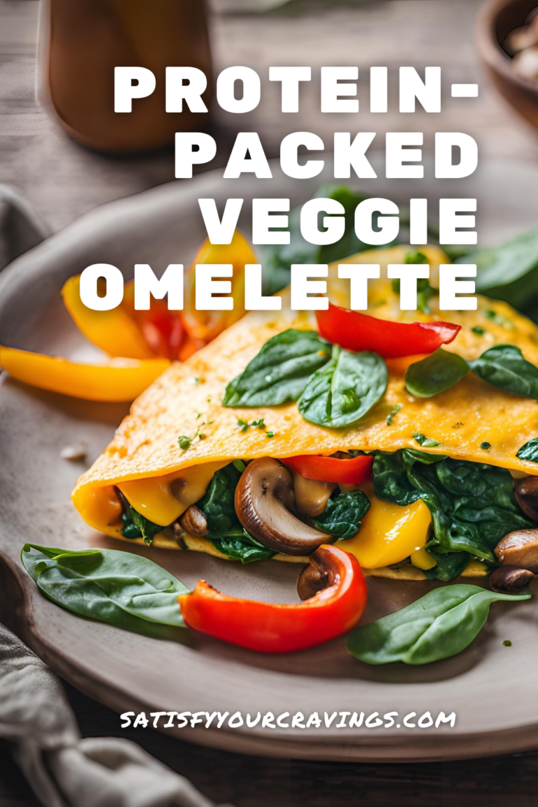 Promotional image for Protein-Packed Veggie Omelette with text overlay: 'Protein-Packed Veggie Omelette' and 'satisfyyourcravings.com'.