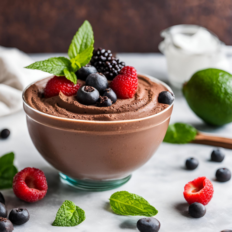 A visually appealing image of chocolate avocado mousse with the text 'No-Bake Chocolate Avocado Mousse' and 'satisfyyourcravings.com' overlayed.