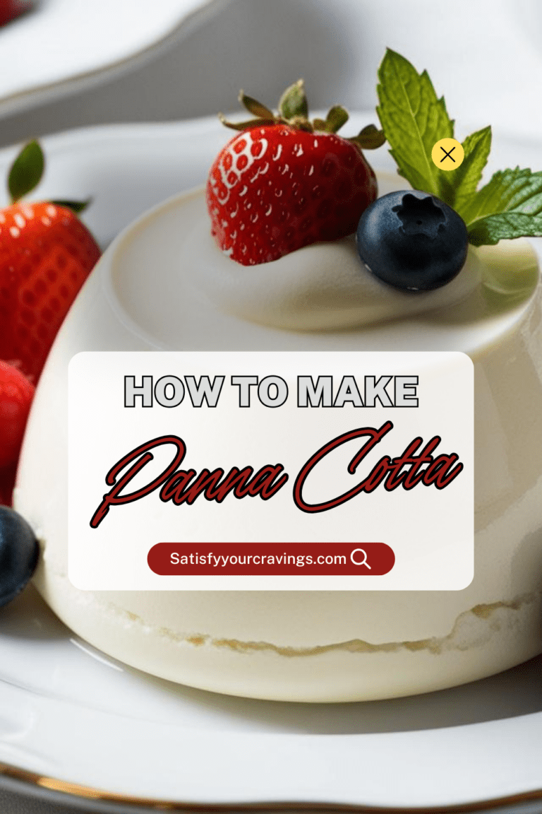A close-up of a smooth panna cotta dessert topped with a strawberry, blueberry, and mint leaves.